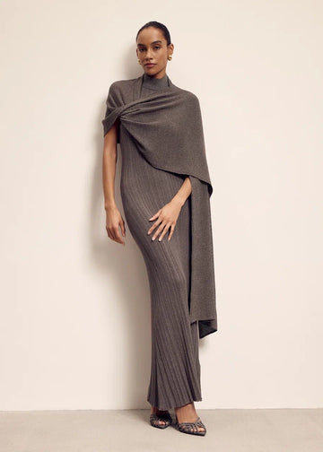 IREN halter lurex dress with stole, ardesia