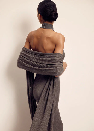 IREN halter lurex dress with stole, ardesia