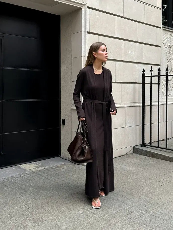 NARINA round neck dress, dark chocolate