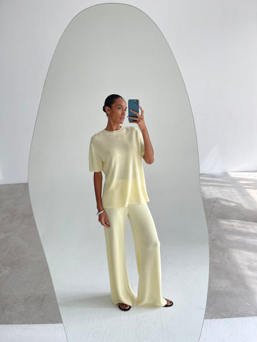 Khayal wide leg viscose pants with accent belt, vanilla