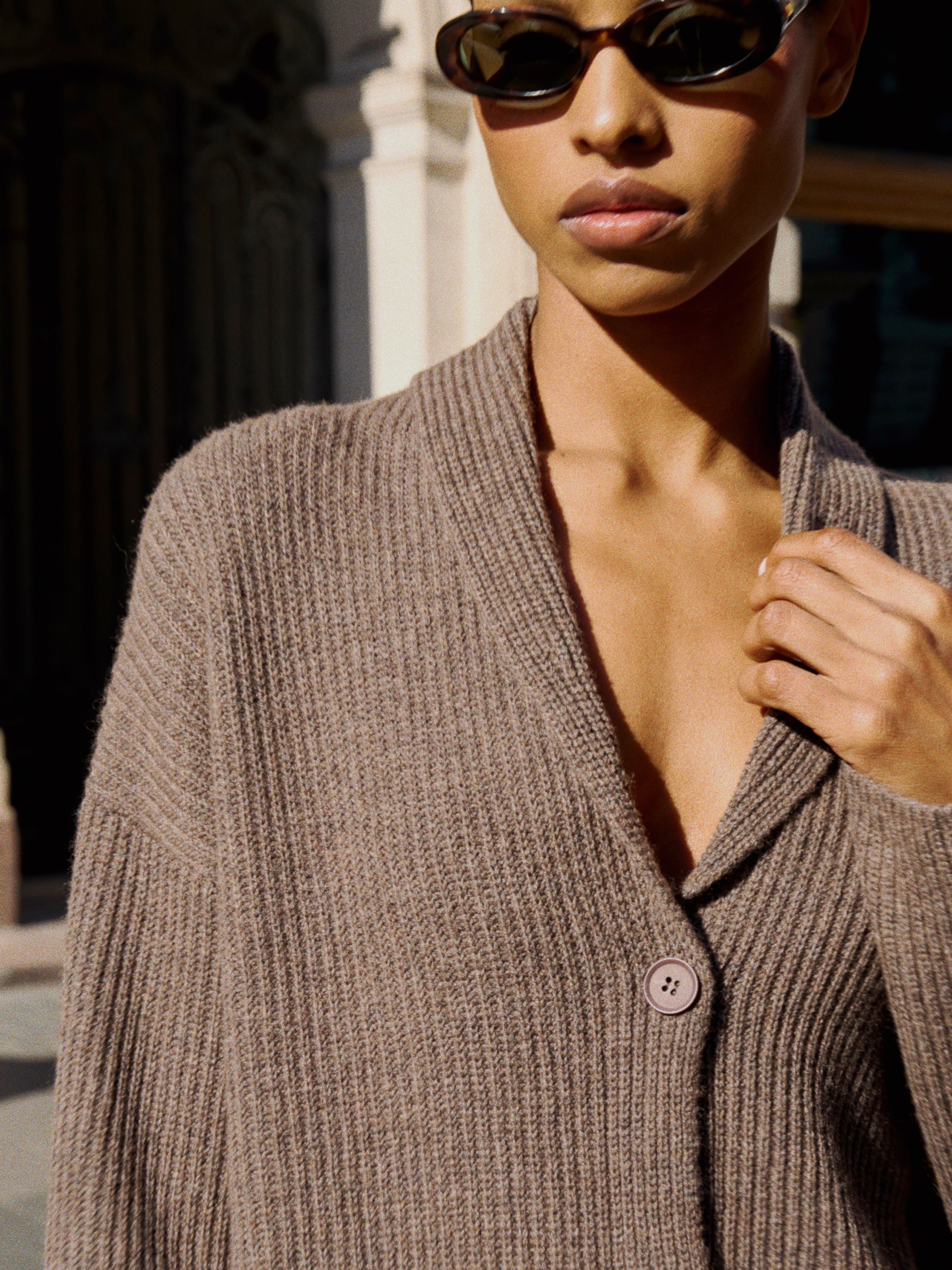 AMANDA shawl-collar cardigan, chocolate