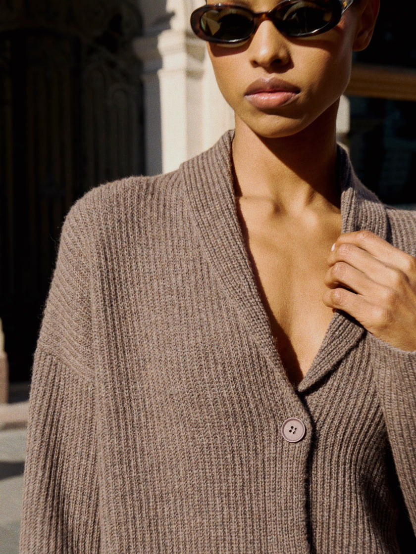 AMANDA shawl-collar cardigan, chocolate