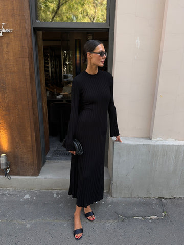 ZEENA flared-sleeve dress, black