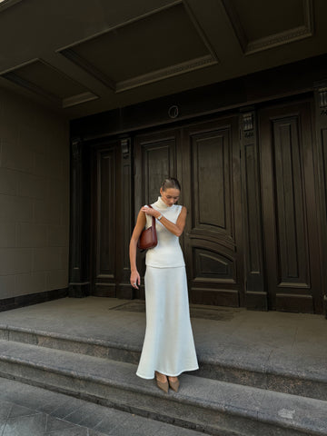 TATUM cashmere godet skirt, milk