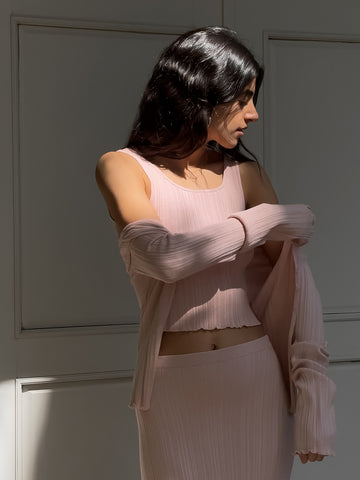 COTY square neck cropped top, powder
