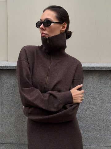 TATUM cropped zip bomber, chocolate