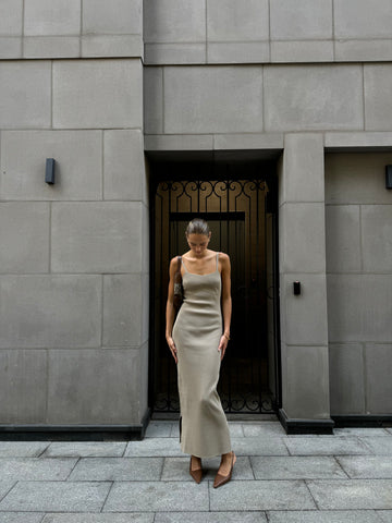 KENDALL thin-strap dress, taupe