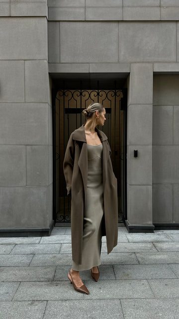 MARNI wrap coat with belt, hazelnut