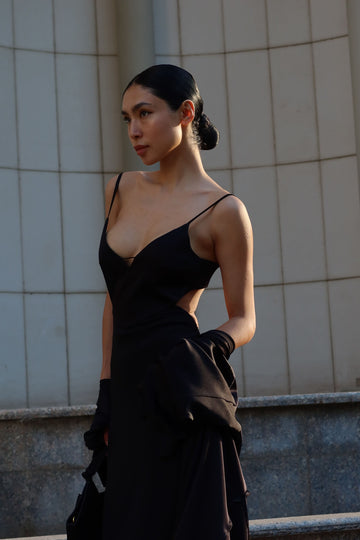 MOROCCO satin-effect slip dress, black