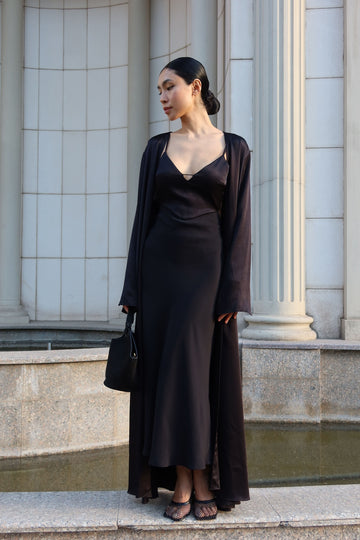 MOROCCO satin-effect slip dress, black
