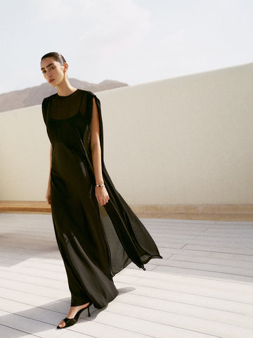 NADIN slip dress with cape, black