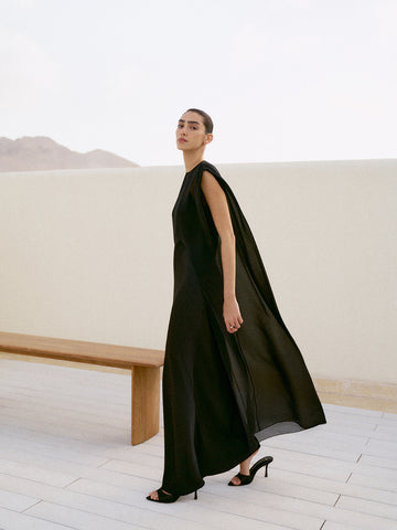 NADIN slip dress with cape, black