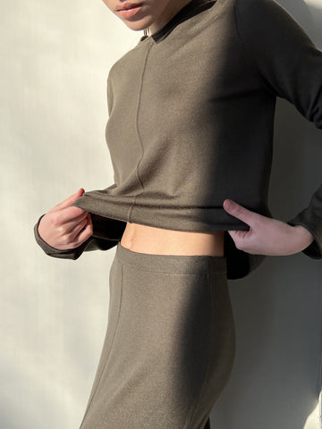 LOREN seamed merino wool jumper, khaki