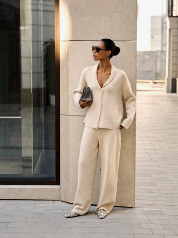 AMANDA shawl-collar cardigan, beige