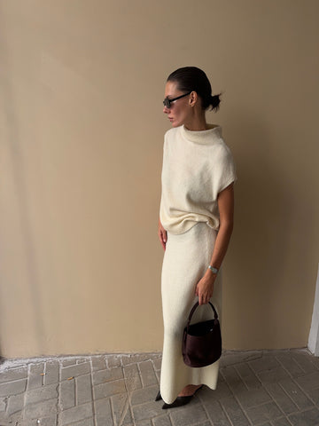 MIU wool alpaca skirt, milk