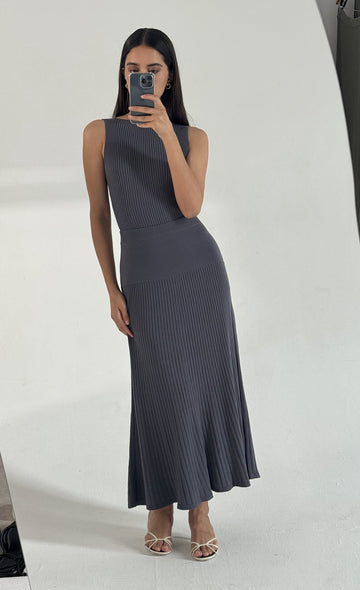 MISHA top with boat neckline, gray