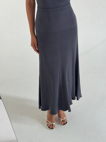 MISHA flared textured knit skirt, gray