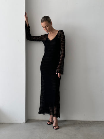 MOANA openwork knit dress with slip dress, black