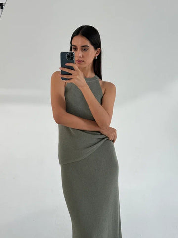 KHAYAL top with open shoulders, rosemary