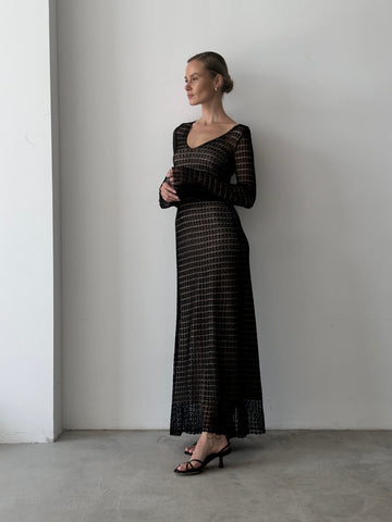 MOANA lace-knit dress with slip, beige