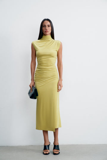NAOMI ruched top with collar, anise
