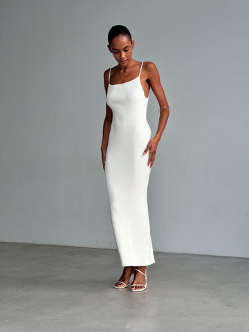 DANIELLA high-slit slip dress, cream