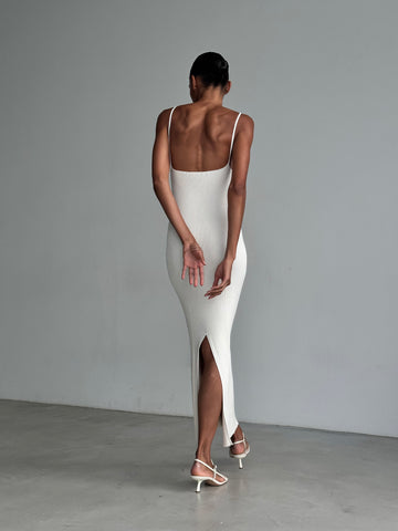 DANIELLA high-slit slip dress, cream