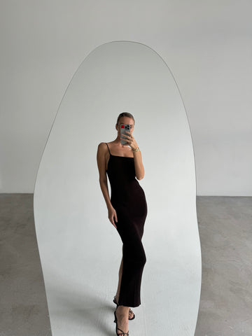 DANIELLA high-slit slip dress, black