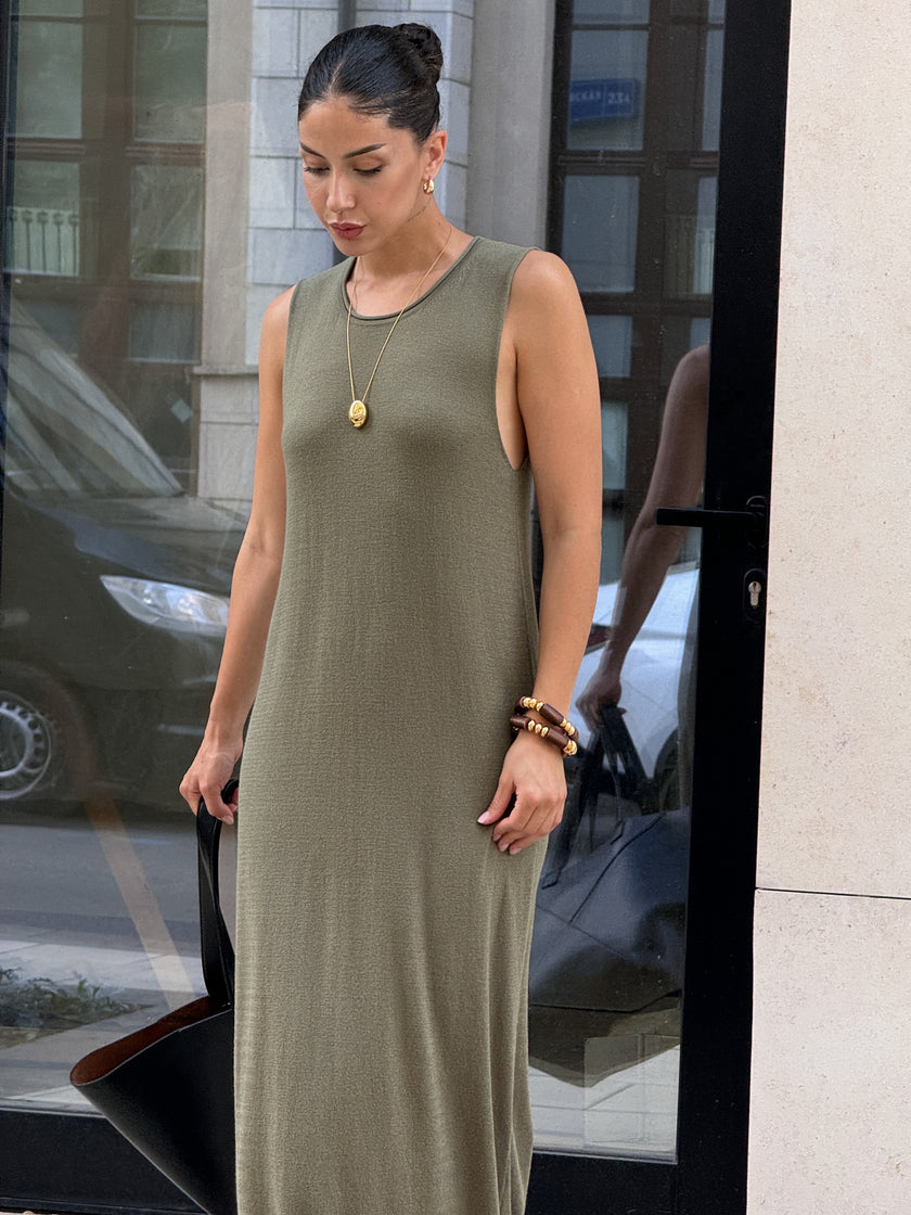 NARINA round neck dress, khaki