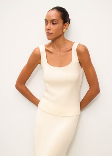 MOLLY top with square neckline in merino wool, milk