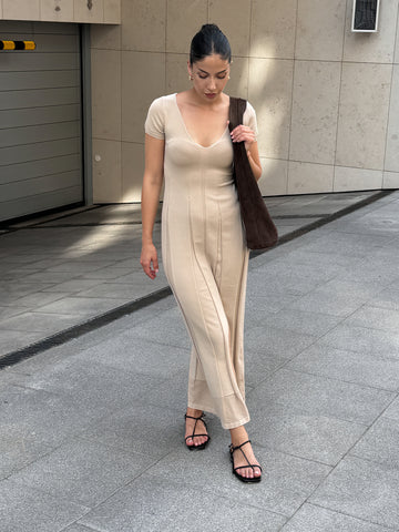 MARIKA godet dress, beige