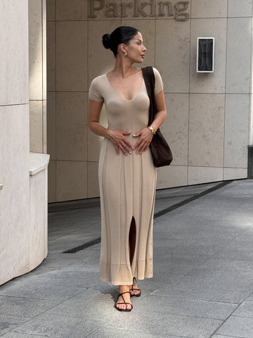 MARIKA godet dress, beige