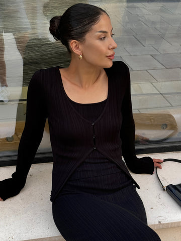 COTY fitted ribbed cardigan, black