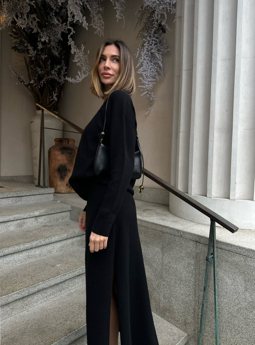 ALESSANDRA slit skirt, black