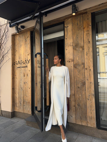 BAGIRA boat-neck dress, ivory