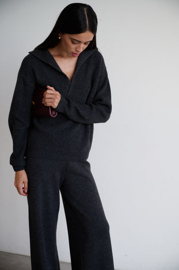 TATUM notched collar jumper, anthracite
