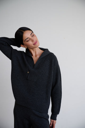 TATUM notched collar jumper, anthracite