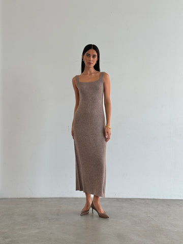 SORAYA cashmere-blend square-neck dress, beige melange