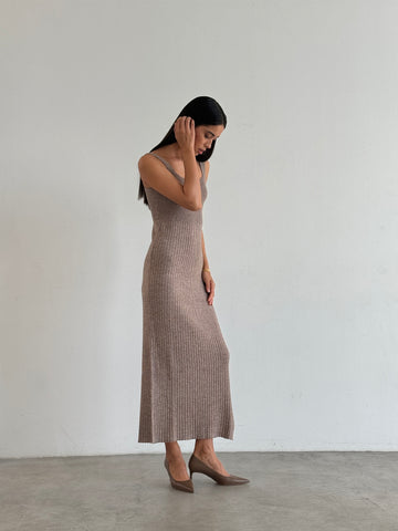 SORAYA cashmere-blend square-neck dress, beige melange