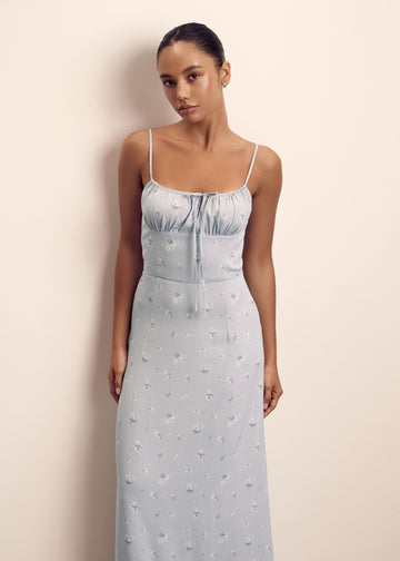 FIBI printed tie-bodice dress, blue