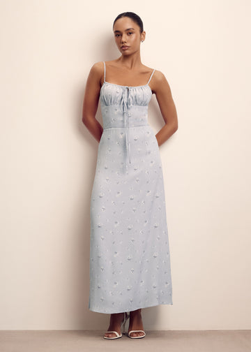 FIBI printed tie-bodice dress, blue
