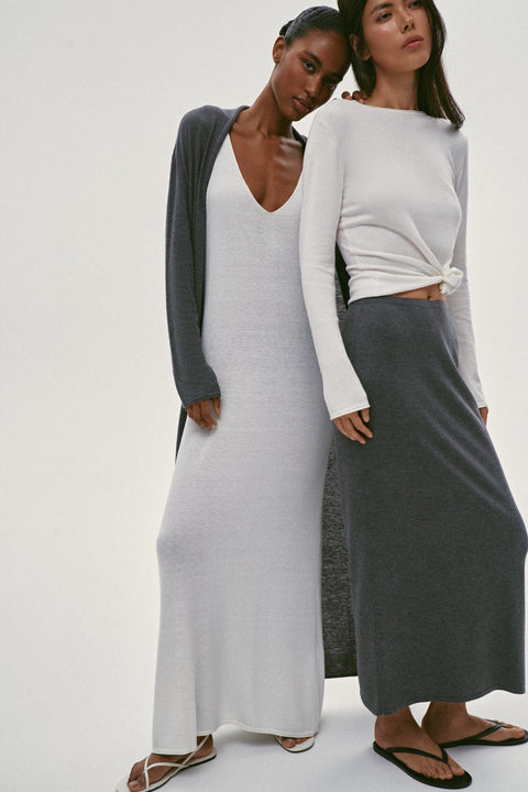 NARINA belted maxi cardigan, gray-melange