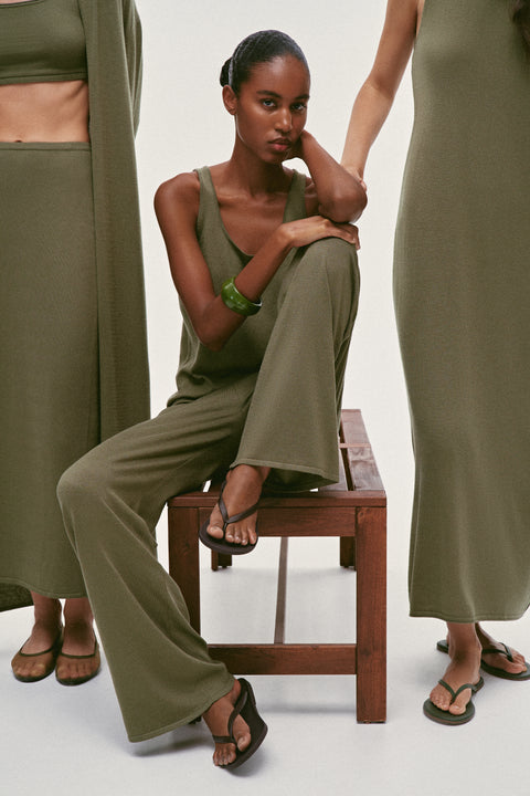 NARINA round-neck cashmere-blend dress, khaki
