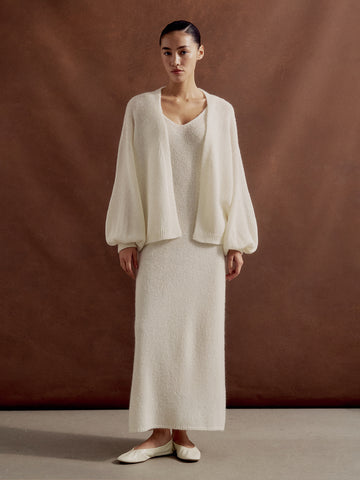 DIORA alpaca cardigan with balloon sleeves, milk