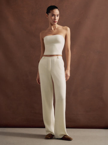 LEO corset style bandeau top in merino wool, milk