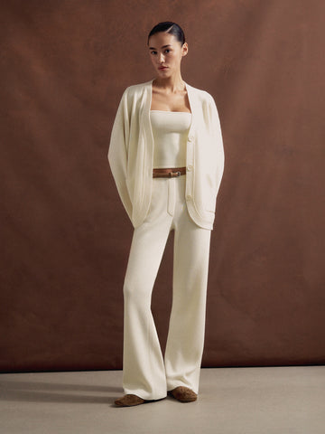 LEO merino wool cardigan with pockets, milk