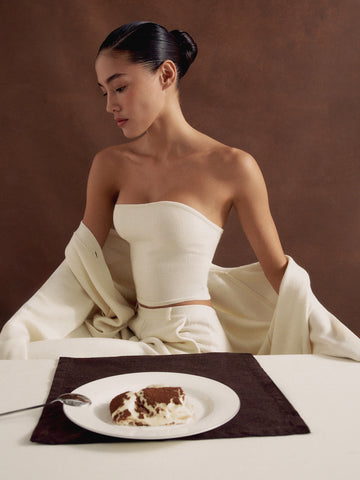 LEO corset style bandeau top in merino wool, milk