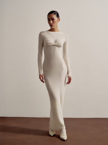 VIVIAN maxi fitted twist-bodice dress, milk