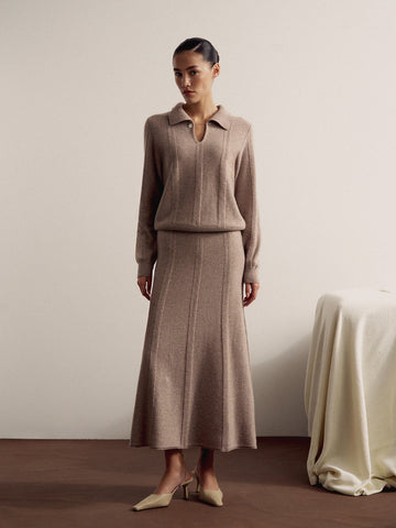 SCARLETT cable knit jumper with pearl button, mocha