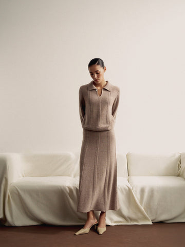 SCARLETT cable knit merino wool skirt, mocha